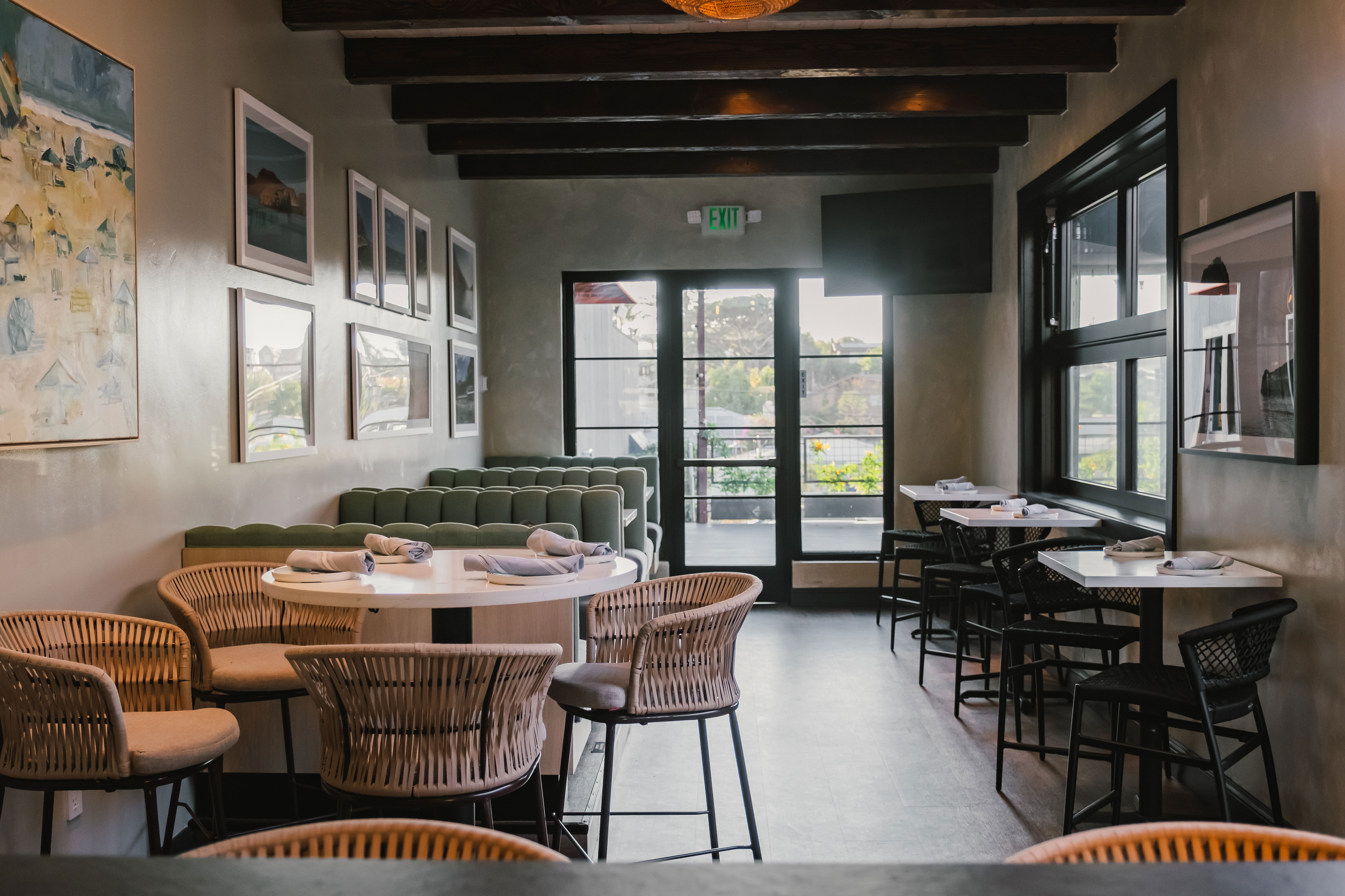 Mia's Solana Beach interior table and bench seating. 