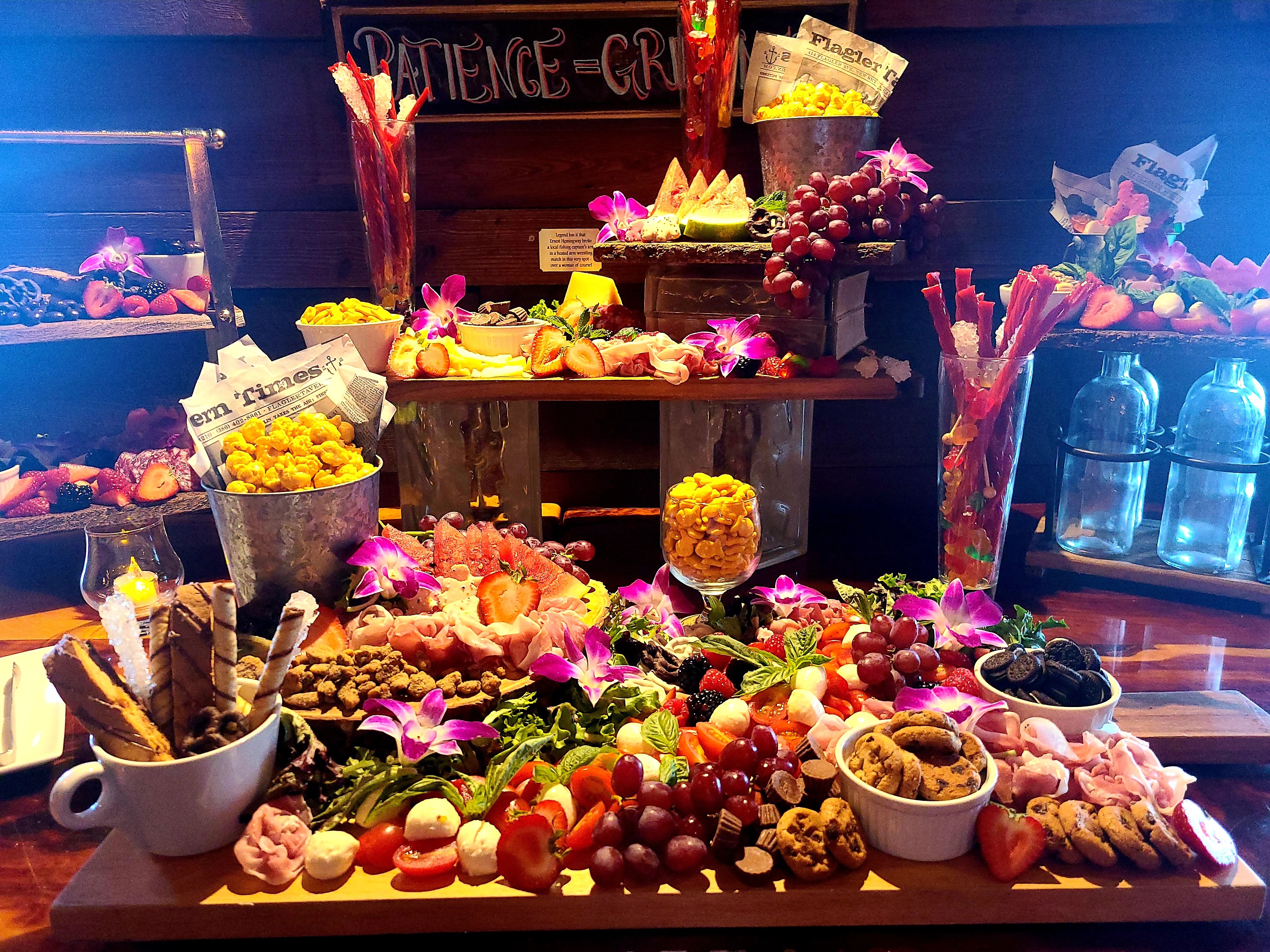Flagler Tavern offers private event space with a full catering menu including this fabulous Sweet and Salty Snack table.