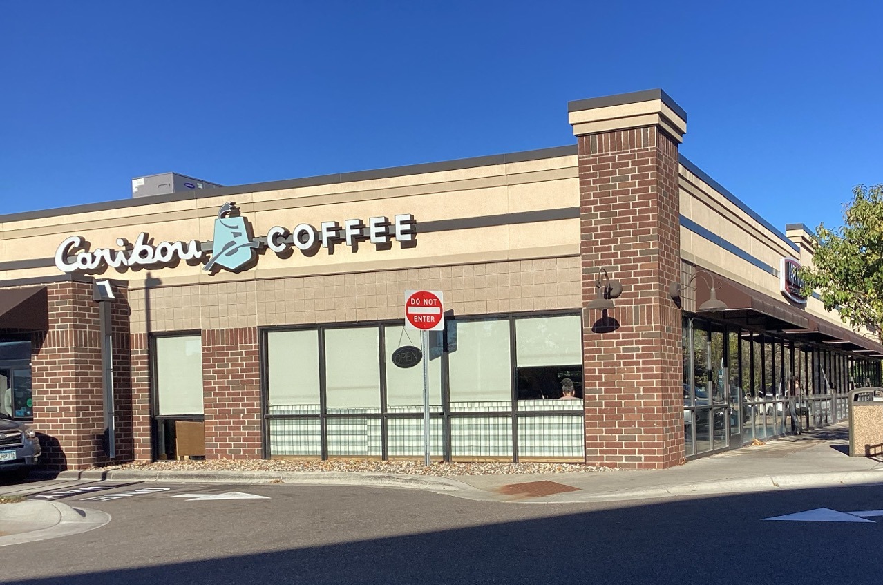 Storefront of the Caribou Coffee at 12417 Ulysses Street in Blaine