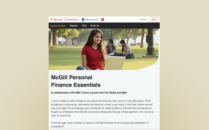 Screenshot of the McGill Personal Finance Essentials course website.