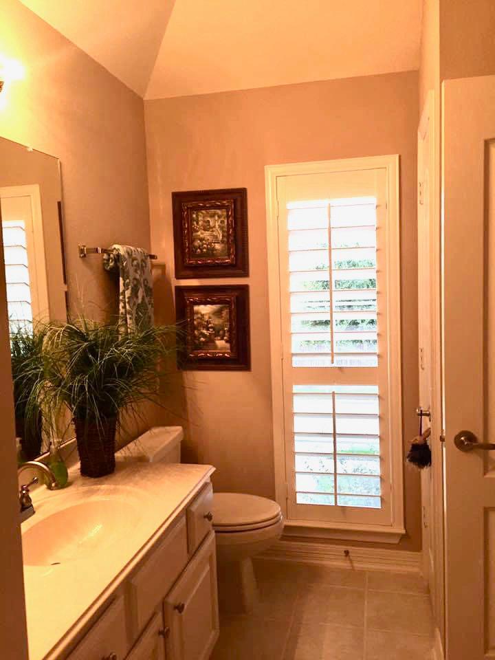 Need some privacy in your bathroom? Our Shutters can help! In this Katy bathroom, they’re brightening up the space with some sunlight while keeping it private!