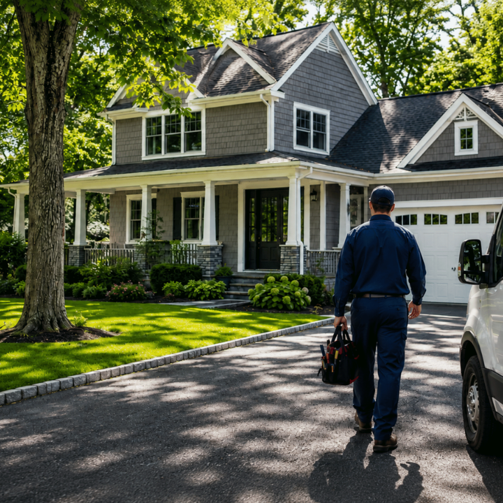Cool As Ice HVAC technician arriving for a residential heating and cooling service appointment in Fa 