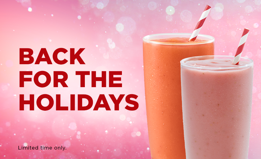 Image featuring the return of holiday smoothies at Tropical Smoothie Cafe: Very
Berry Cranberry Smoothie and Cranberry Truffle Smoothie — available for a limited
time only. Festive cranberry flavors perfect for the holiday season. Image featuring the return of holiday smoothies at Tropical Smoothie Cafe: Very
Berry Cranberry Smoothie and Cranberry Truffle Smoothie — available for a limited
time only. Festive cranberry flavors perfect for the holiday season.