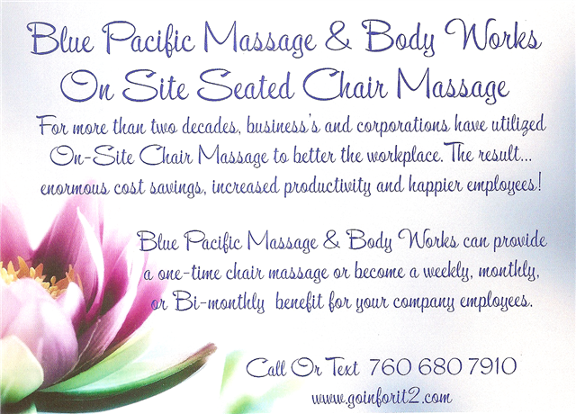 On Site Chair Massage Blue Pacific Massage & Body Works Hesperia (760)680-7910
