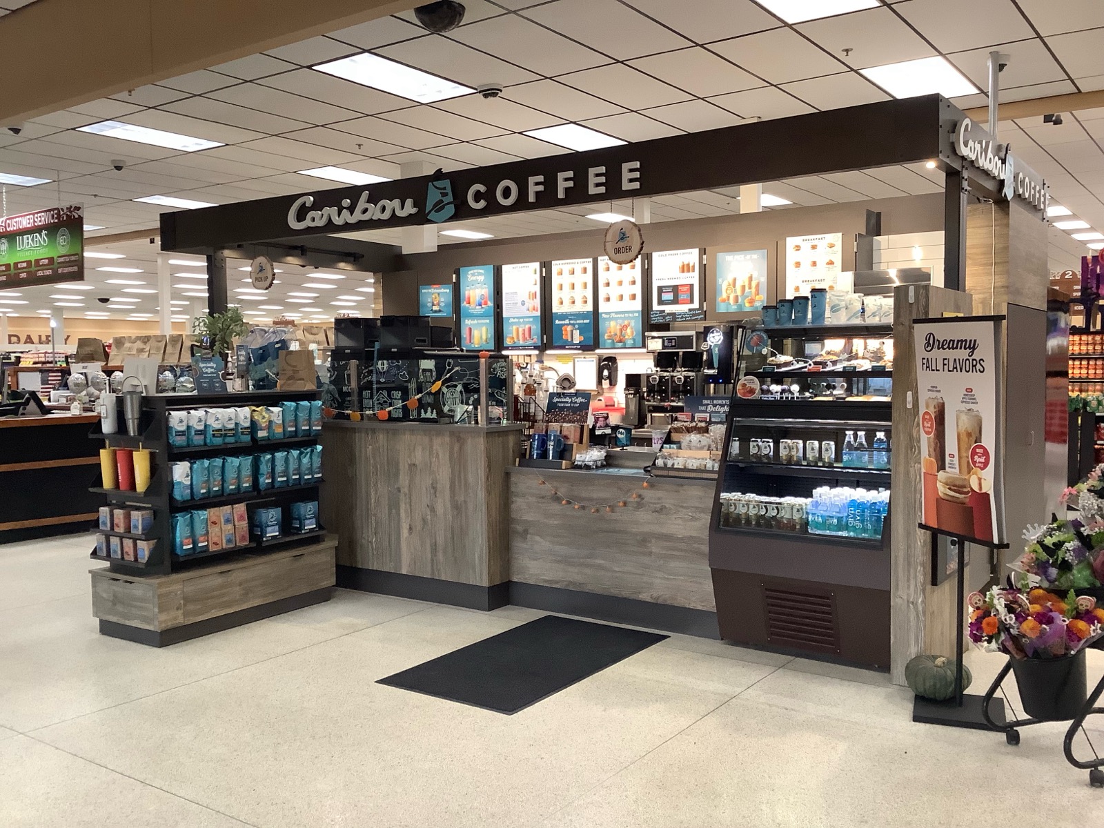 Storefront of the Caribou Coffee at 609 Washington Ave S in Bemidji