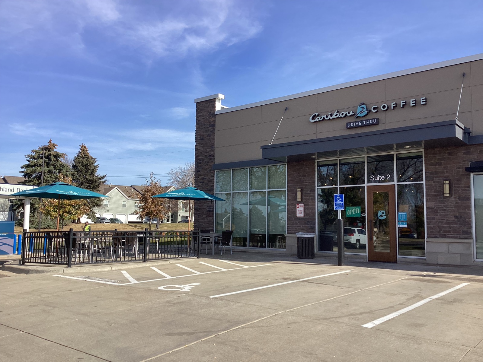 Storefront of the Caribou Coffee at 13250 Grove Drive in Maple Grove