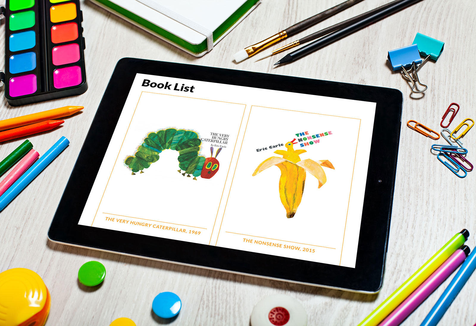 iPad Mockup of website design for the official Eric Carle website.