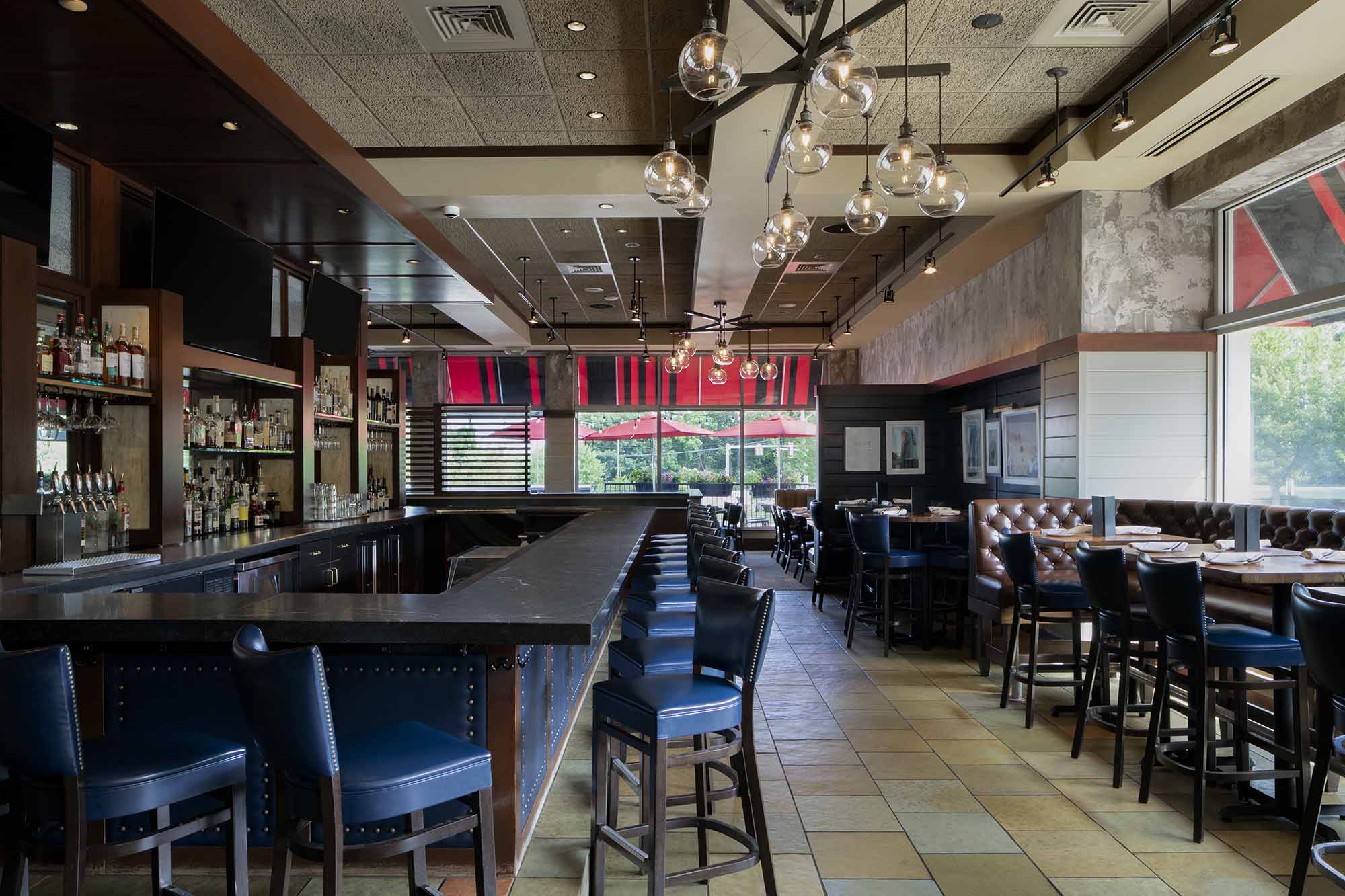 View of the bar at Burtons Grill in North Andover.