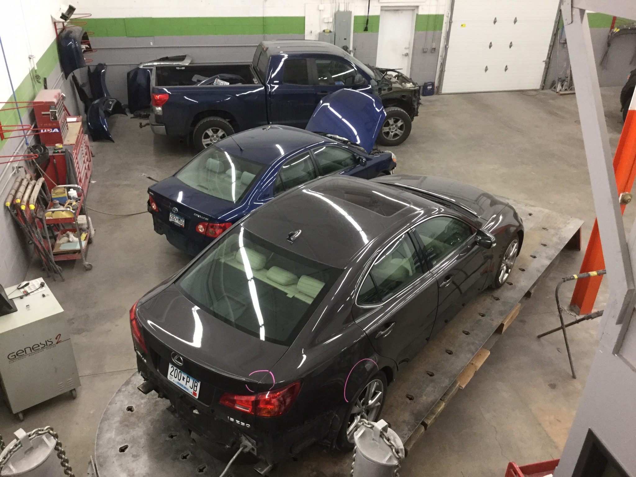 Vehicles in the shop at Advanced Collision Repair are repaired carefully