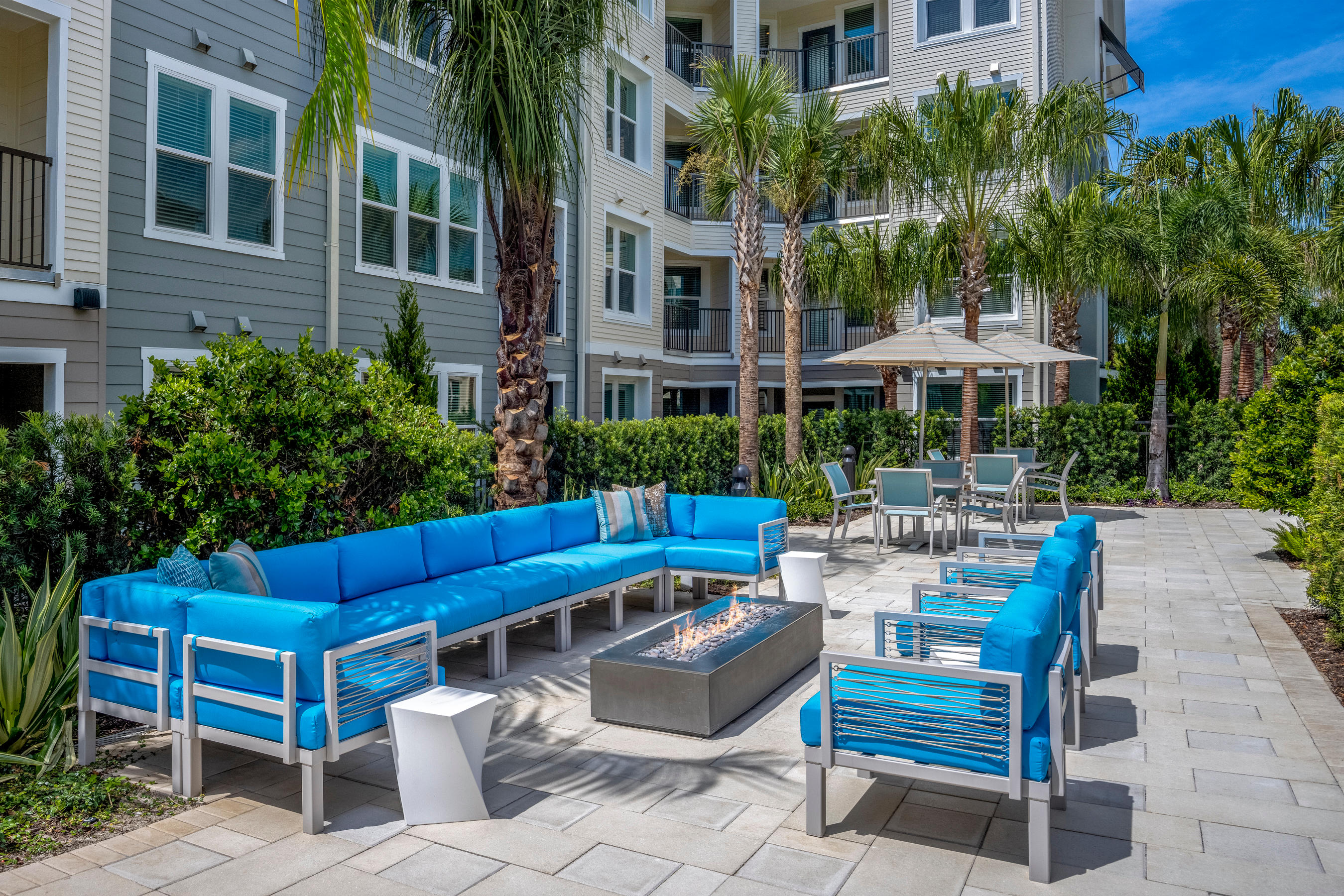 Outdoor Fireside Lounge at Waverly Terrace luxury apartments in Temple Terrace, FL
