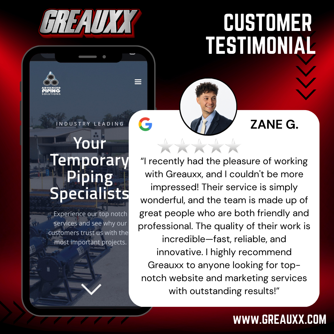 5-star client review for Greauxx &mdash; web design and digital marketing Lafayette Louisiana