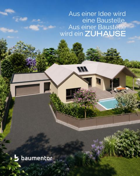 Bild zu Baumentor unterstützt angehende Häuslbauer bei der Planung ihres Eigenheims – vom ersten Konzept über Grundriss und Ansichten bis zur realistischen 3D-Visualisierung. So wird früh sichtbar, wie das zukünftige Haus auf dem Grundstück wirkt und ob Raumaufteilung, Terrasse, Garten, Garage und Außenbereiche zum Alltag der Familie passen.