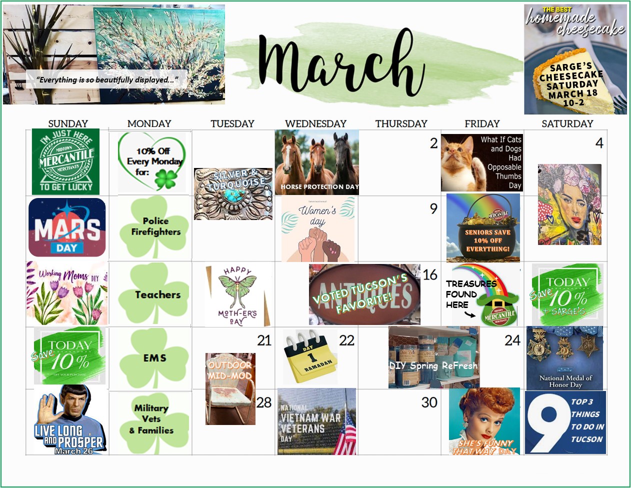 Midtown Mercantile Merchants calendar of events.