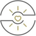 Shining heart surrounded by circle icon.