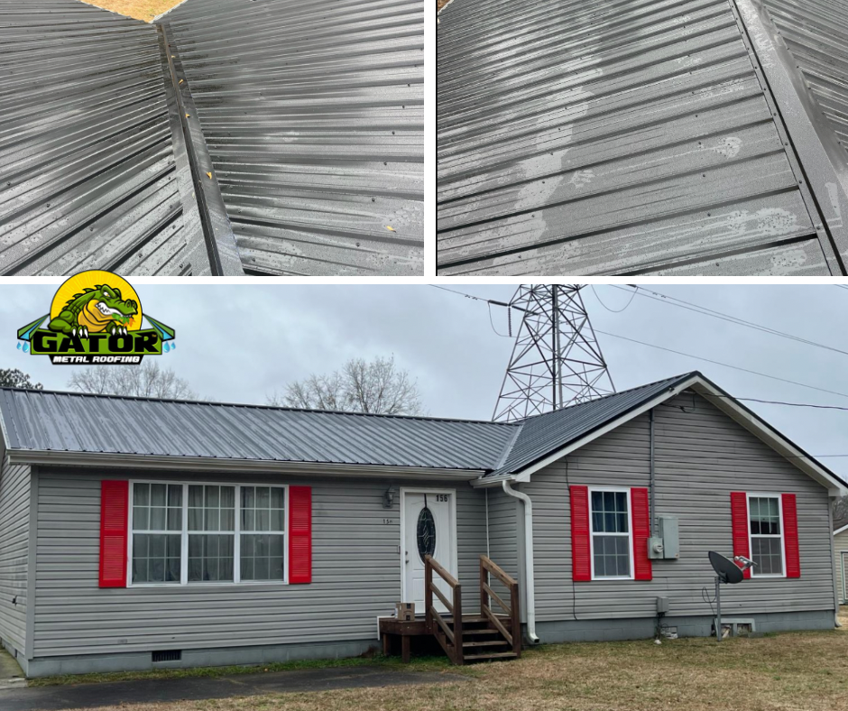 Gator Metal Roofs are a statement of style and strength, look at this beautiful durable dark Black Gator Metal Roof we recently completed in Jacksonville, NC.
Our metal roofs are designed for NC weather. They withstand hurricanes winds, tough storms, and the hottest summers.
Gator Metal roofs are Energy Efficient & Eco-Friendly: Keeping your home cooler in the summer and energy bills lower all year.
Experience the beauty durability and resilience, choose from 18 fade-proof colors that protect your home from the top down for a lifetime.