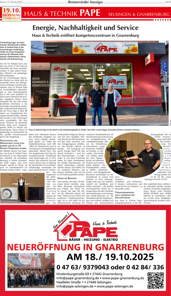 Haus & Technik Pape GmbH, Hindenburgstr. 69 in Gnarrenburg