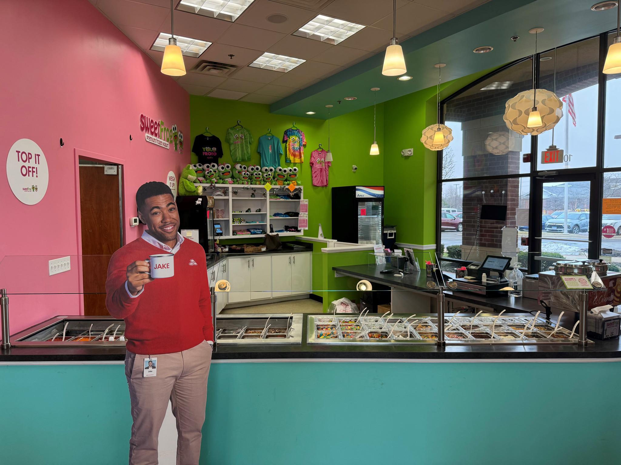 Where's Jake?!
February 2024
Sweet Frog in Frankfort, IL
Jake has been waiting all month for his FroYo 🍨  
Also celebrating National Frozen Yogurt Day!