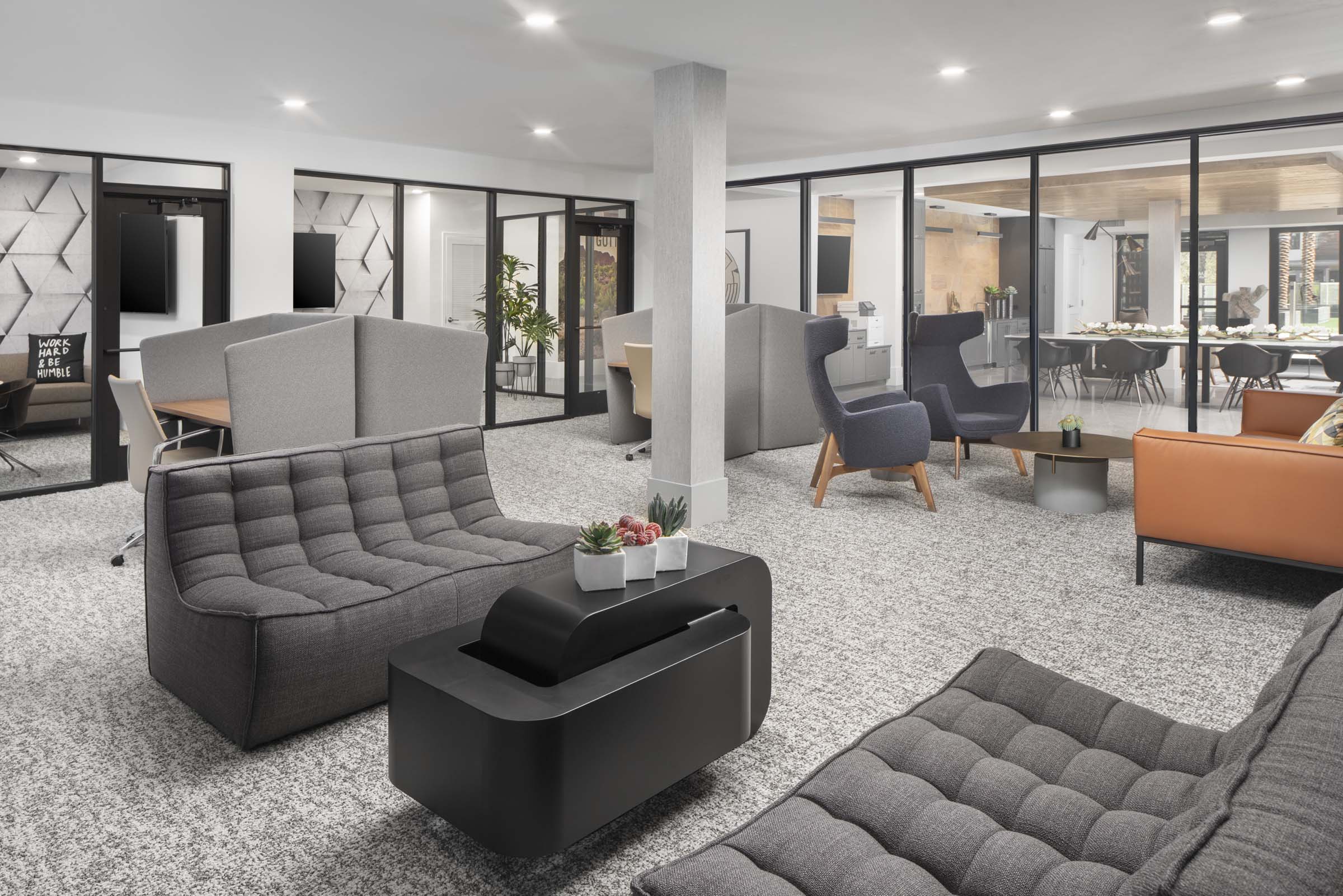Community workspace with conference rooms and privacy work stations