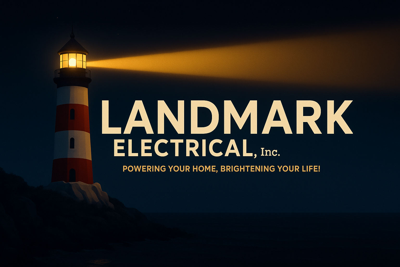 Landmark Electrical lighthouse logo stand tall on a solid foundation guiding people with its beacon 