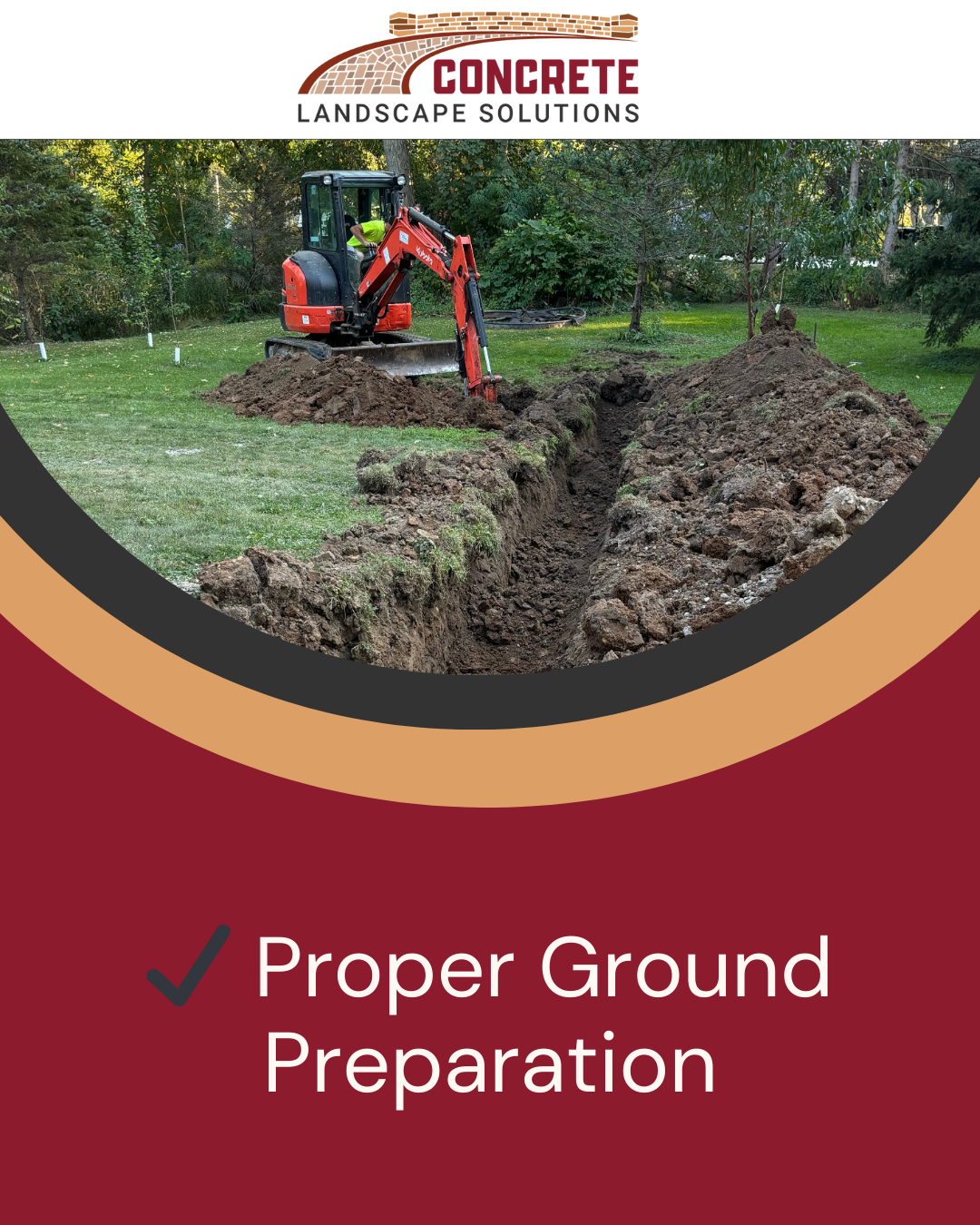 Ground preparation photo showing excavation and base work before a new concrete installation.