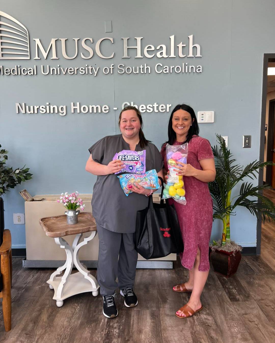 State Farm visited the nursing center today. Don’t forget they are taking donations for Easter.