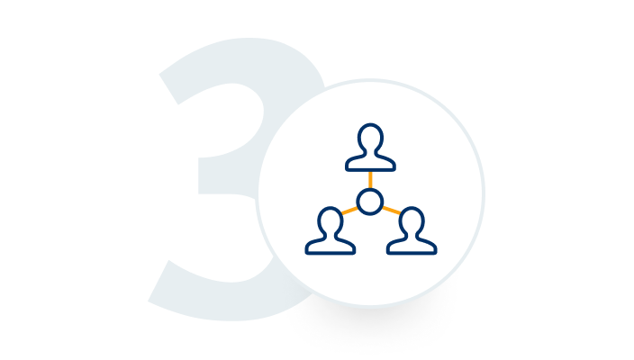 Number 3 icon overlayed with a collaboration icon.