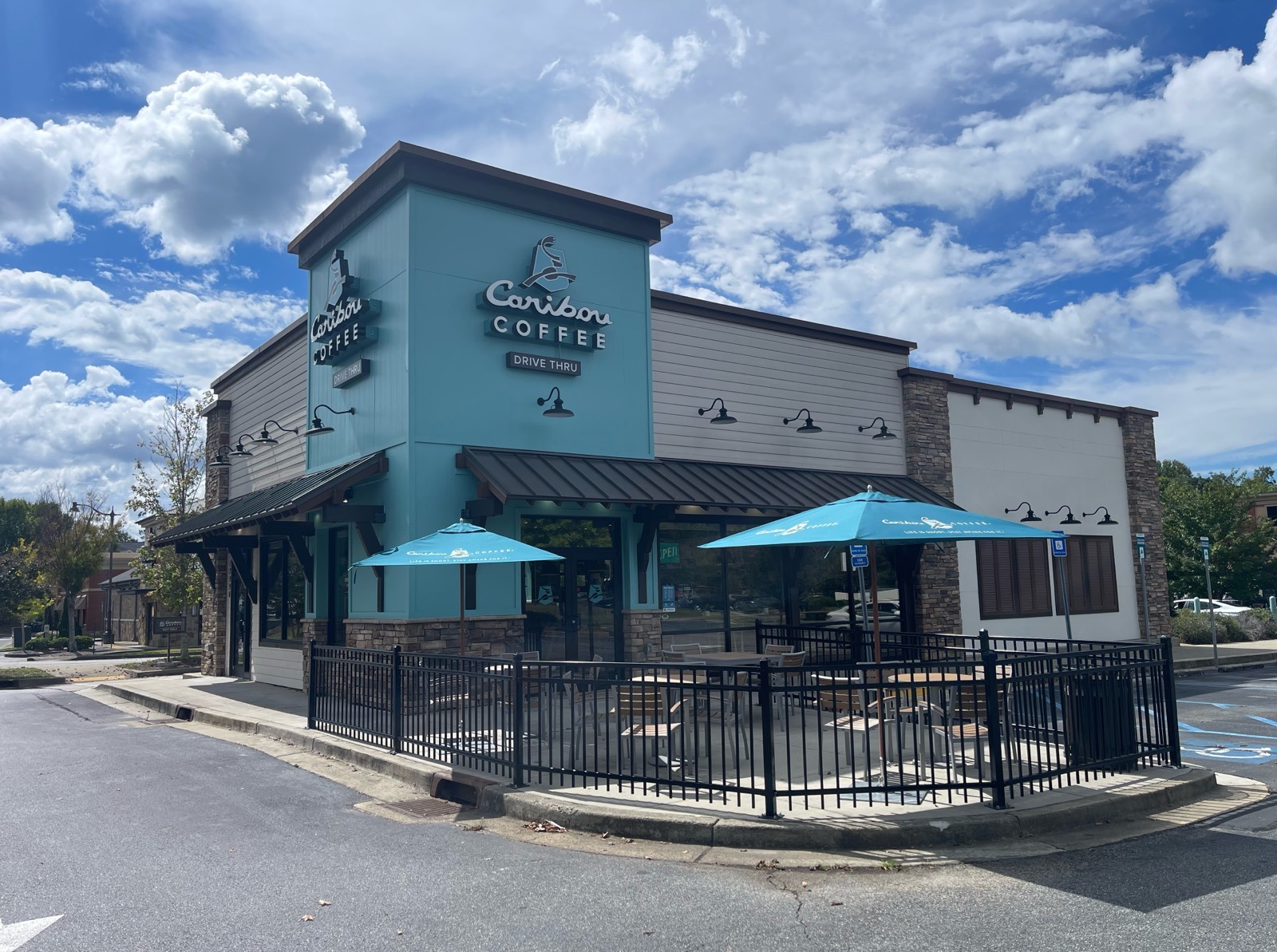 Storefront of the Caribou Coffee at 12996 Hwy 9 in Milton