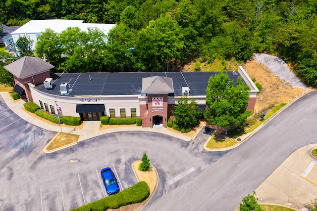 Drone view of our office location in Hoover, helping local families with their insurance needs.