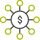 Money symbol with protruding lines icon.
