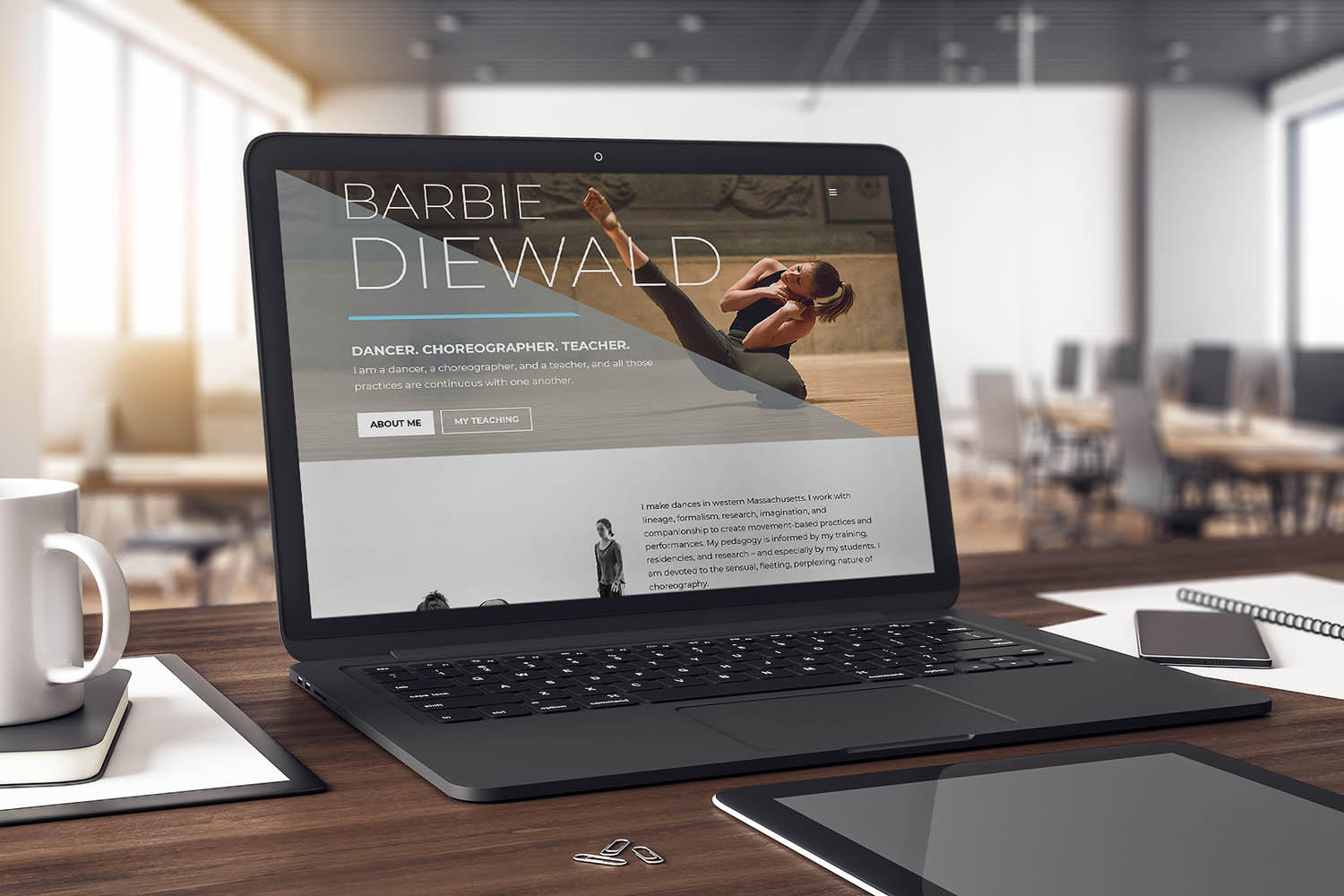 Desktop Mockup of website design for Dancer Barbie Diewald