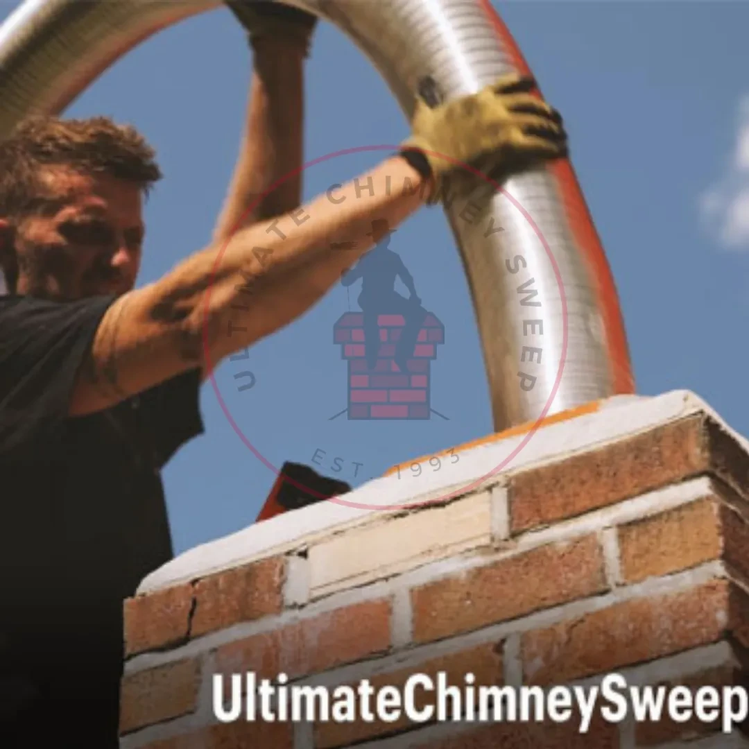 Technician installing a stainless steel chimney liner and cap