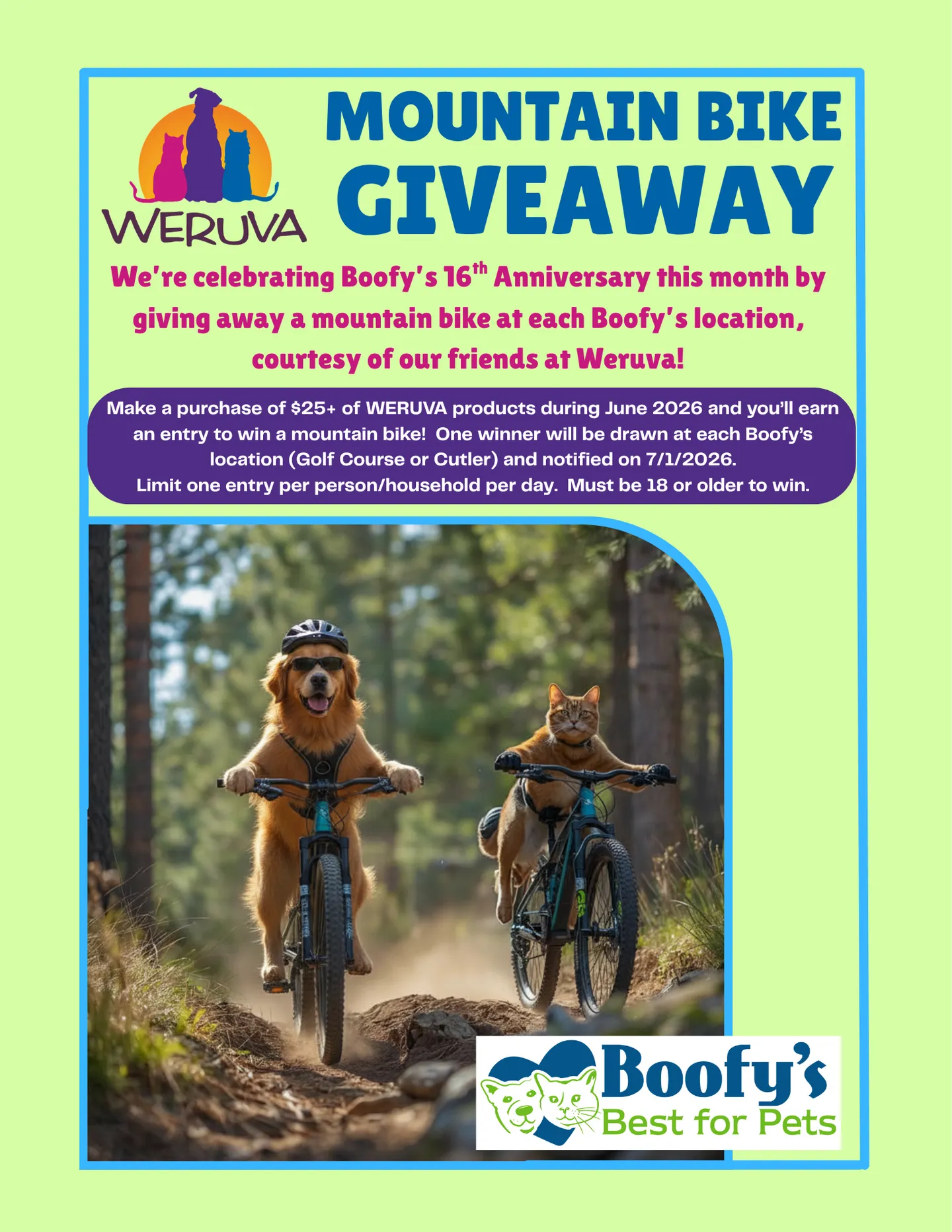 Image of Local Pet Event Boofy's 16th Anniversary Mountain Bike Giveaway (Weruva) Nearby