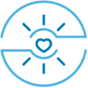 Shining heart surrounded by circle icon.