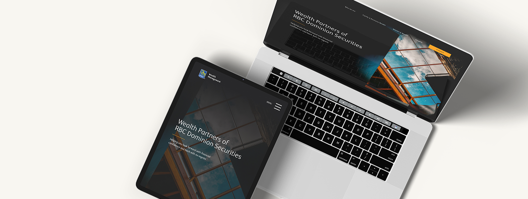 Tablet and laptop displaying "Wealth Partners of RBC Dominion Securities" website