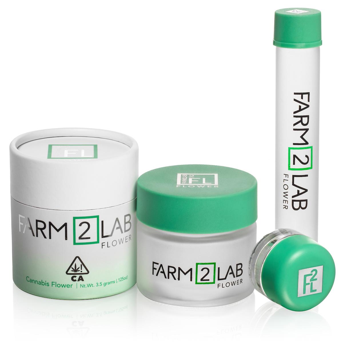 Jar, tube and lid packaging for Farm2Lab flower. Custom packaging by PLC Print.