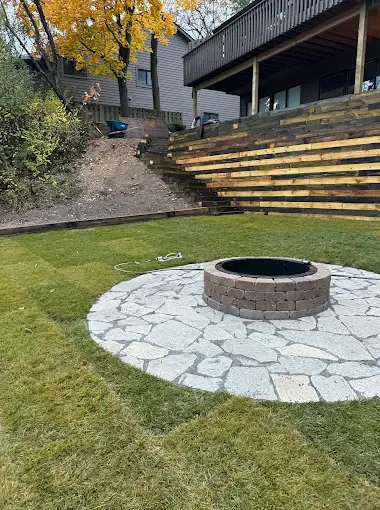 A beautiful retaining wall and firepit setup in Saint Charles, IL