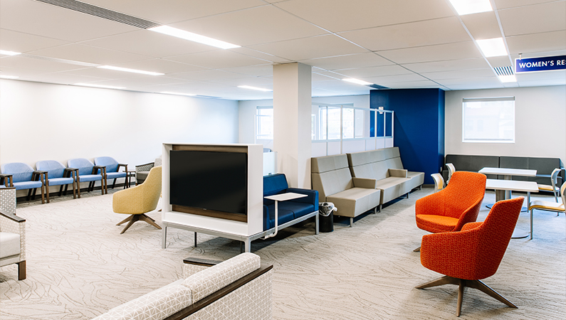 Panoramic view of the Ambulatory Surgery & Endoscopy Center patient waiting room.
