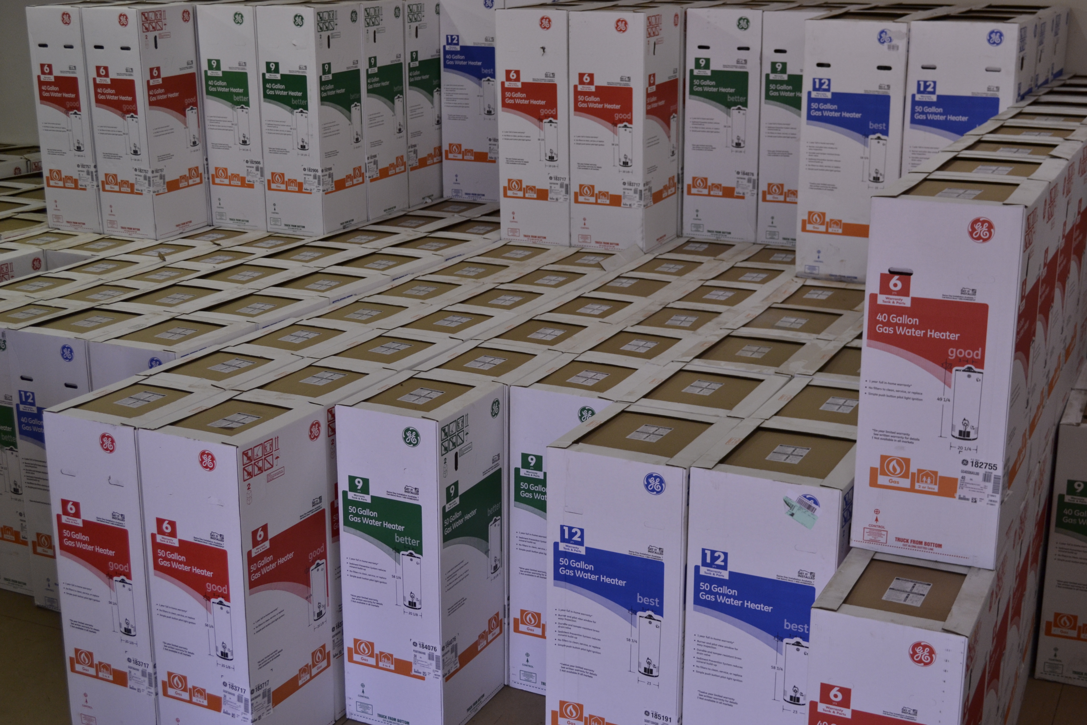 Our inventory of water heaters 