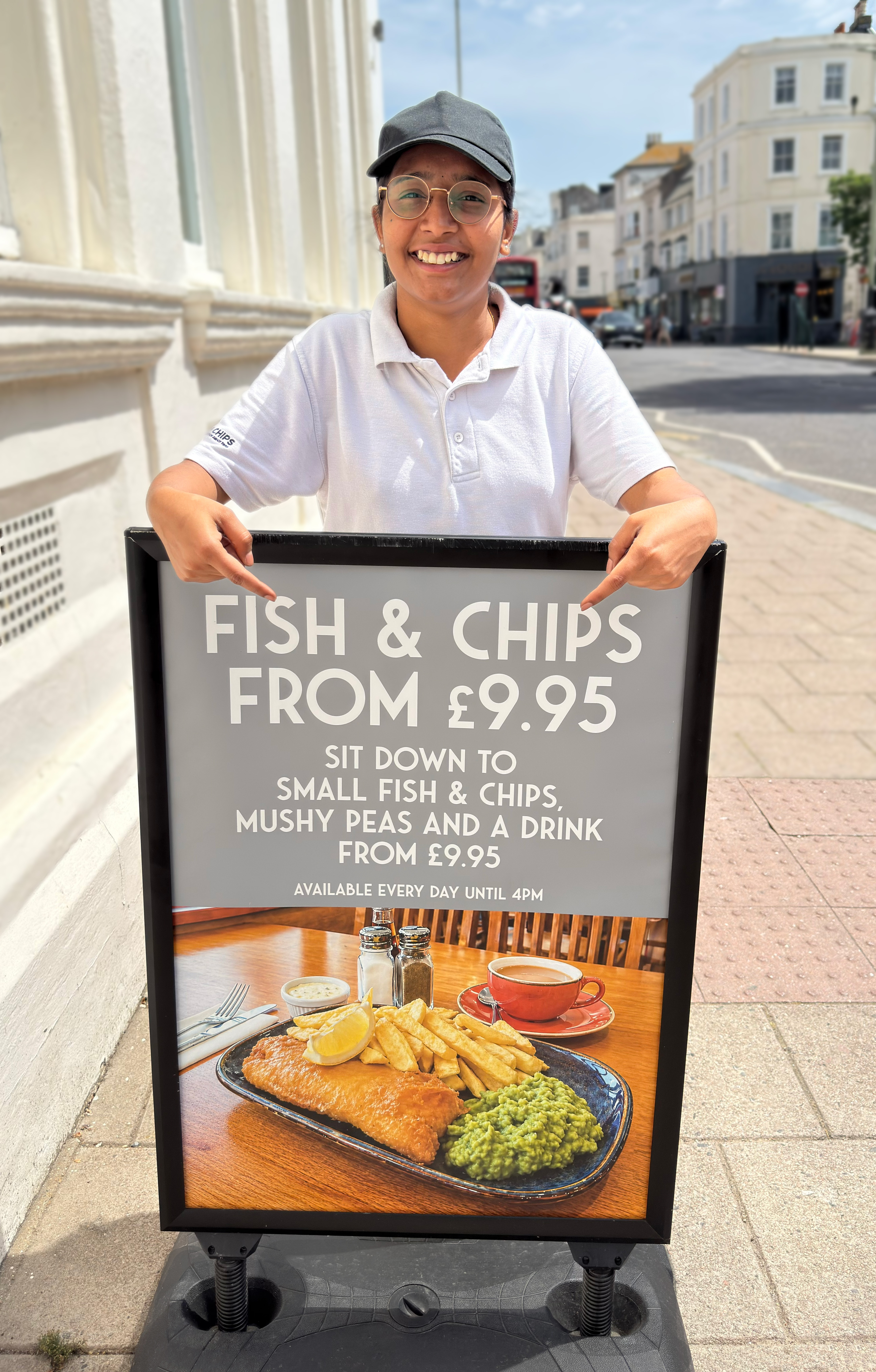 Fish, chips, mushy peas and a hot drink from &pound;9.95!
