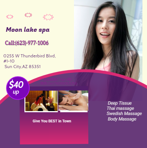 Moon Lake Spa is the place where you can have tranquility, absolute unwinding and restoration of your mind, 
soul, and body. We provide to YOU an amazing relaxation massage along with therapeutic sessions 
that realigns and mitigates your body with a light to medium touch utilizing smoother strokes.