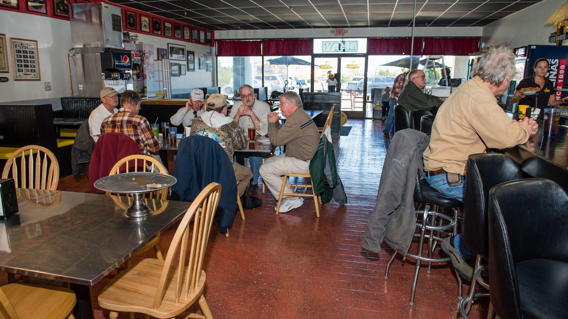 Dining room at Yellow Submarine in Nags Head full of happy customers.