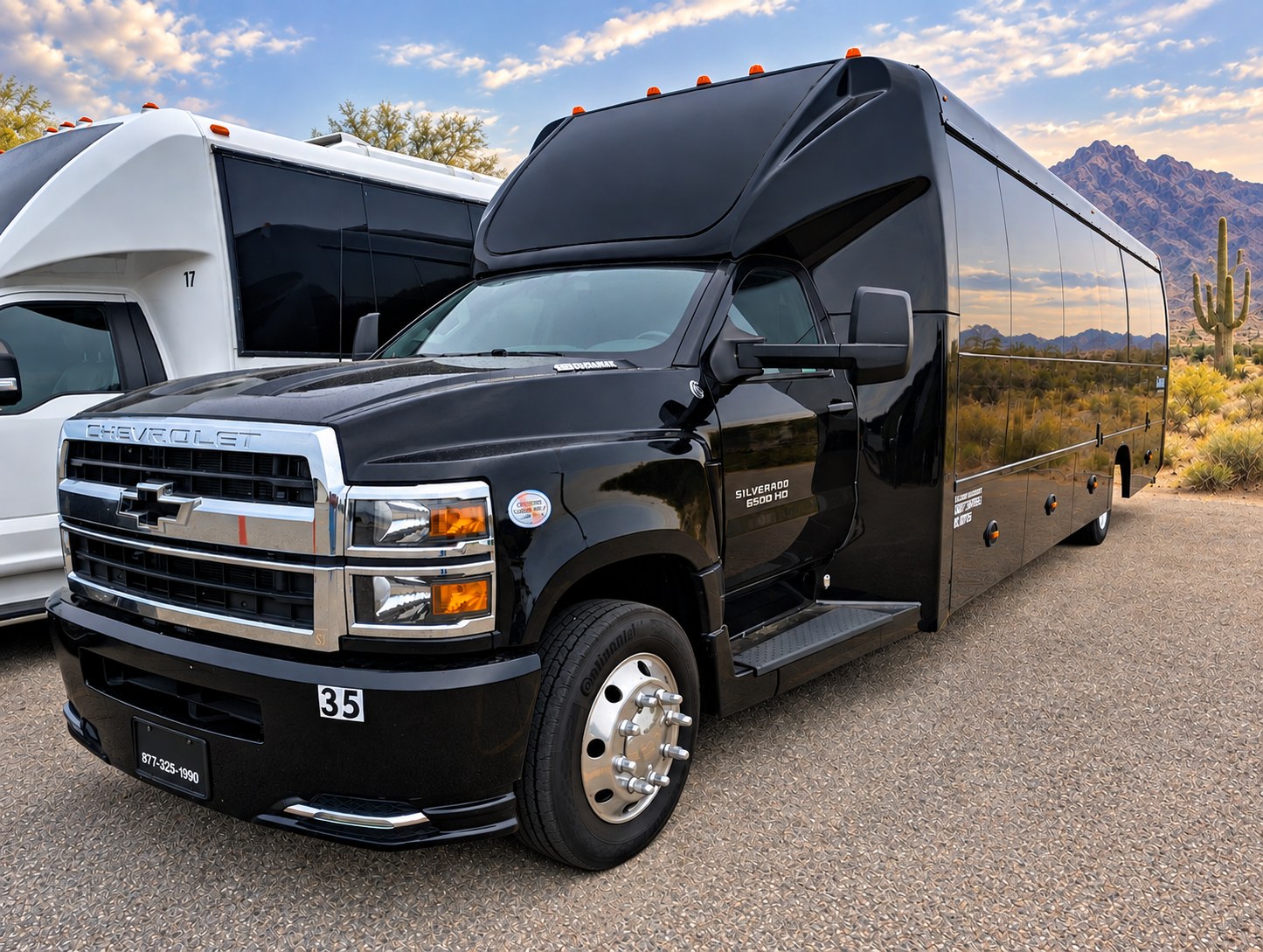 Black executive shuttle bus available for private and group transportation.