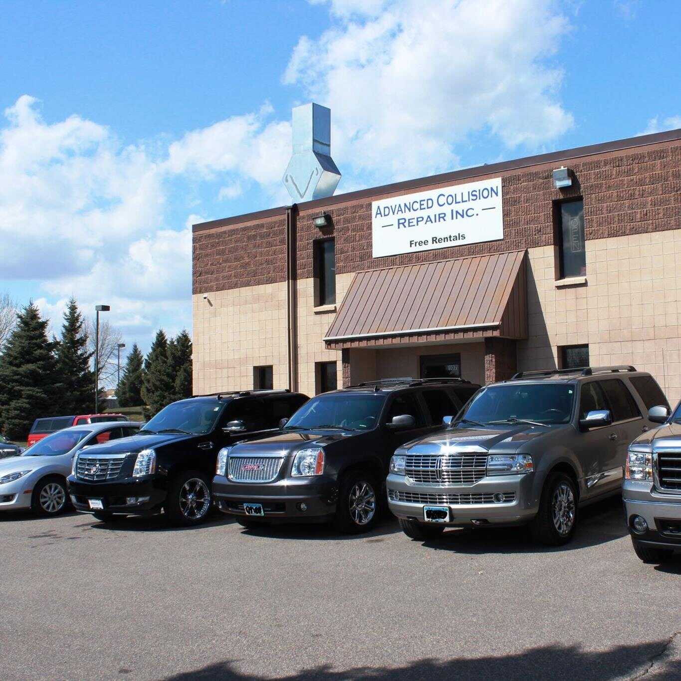 The exterior area of Advanced Collision Repairs located in Maple Grove, MN.