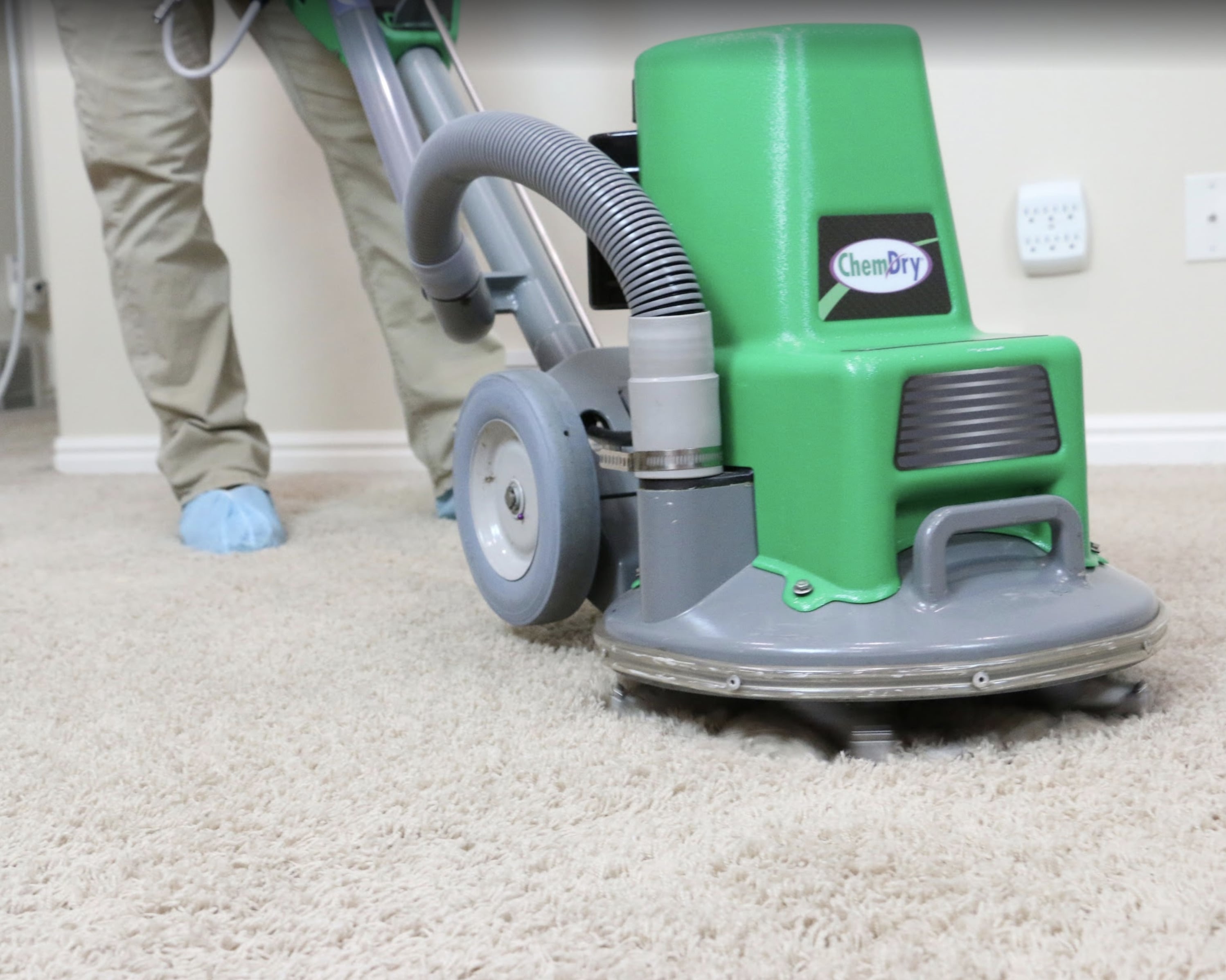 Immaculate Home Chem-Dry technician performing carpet cleaning in Orange County