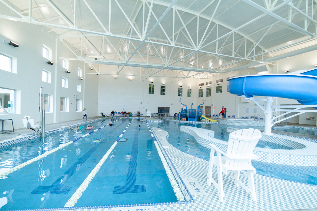 The RiverChase YMCA indoor pool hosts lap swim, family swim, swim lessons, water exercise classes, and more!