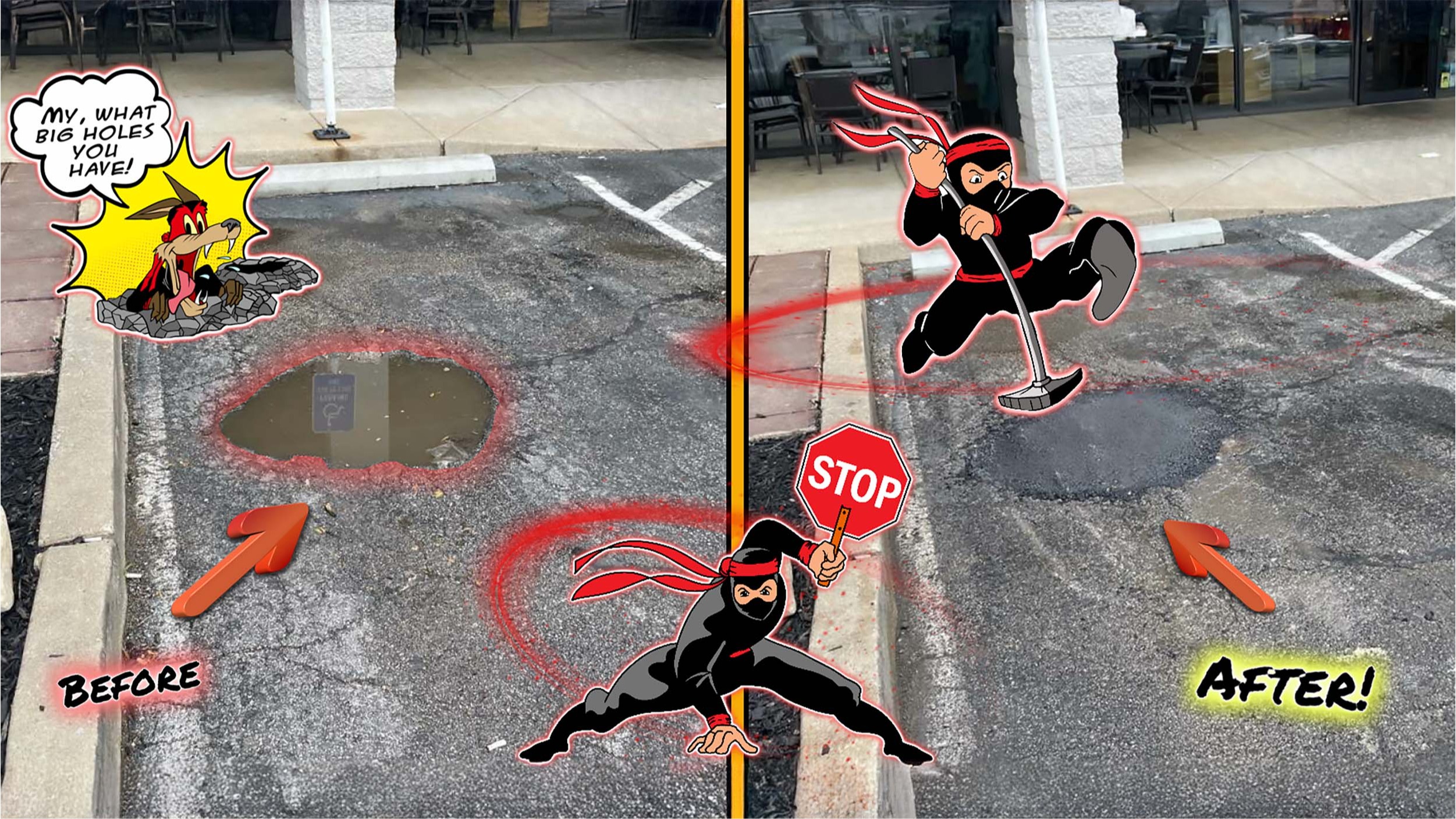 Asphalt Ninjas Pothole Repair Before and After