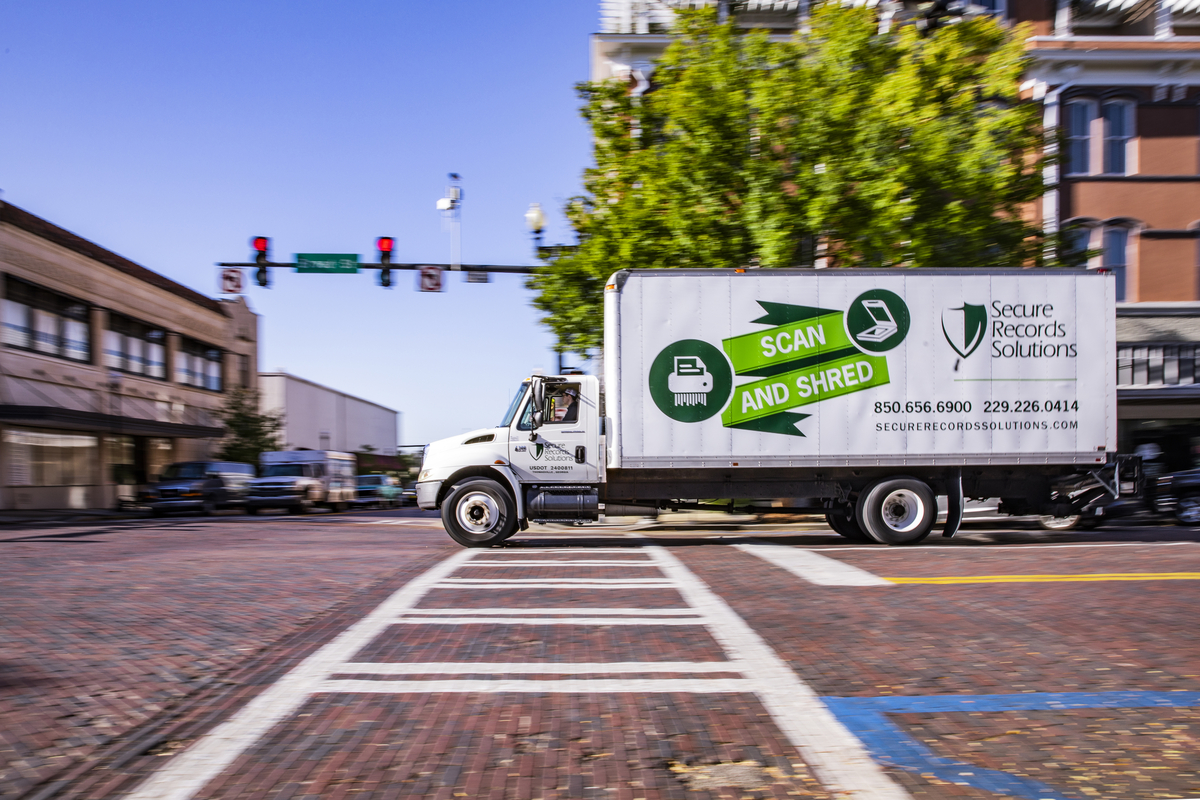 SRS mobile shredding truck out on the town