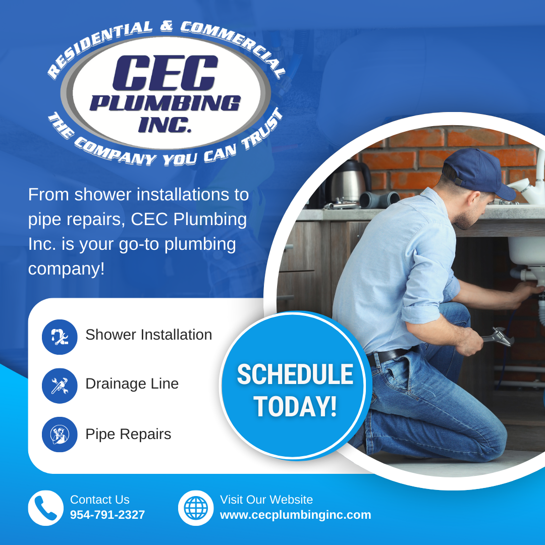 At CEC Plumbing Inc., we're proud to be the local go-to licensed plumbers serving Davie, Plantation, Fort Lauderdale, Tamarac, and the surrounding South Florida area. Our skilled team specializes in comprehensive plumbing services for both residential and commercial clients, including drain cleaning, leak detection and repair, water heater installation, video sewer inspections, and 24/7 emergency plumbing solutions. We are committed to delivering prompt and reliable service to South Florida, with an emphasis on quality workmanship and customer satisfaction. You can count on us to keep your plumbing running smoothly with the professional, reliable service South Florida trusts.