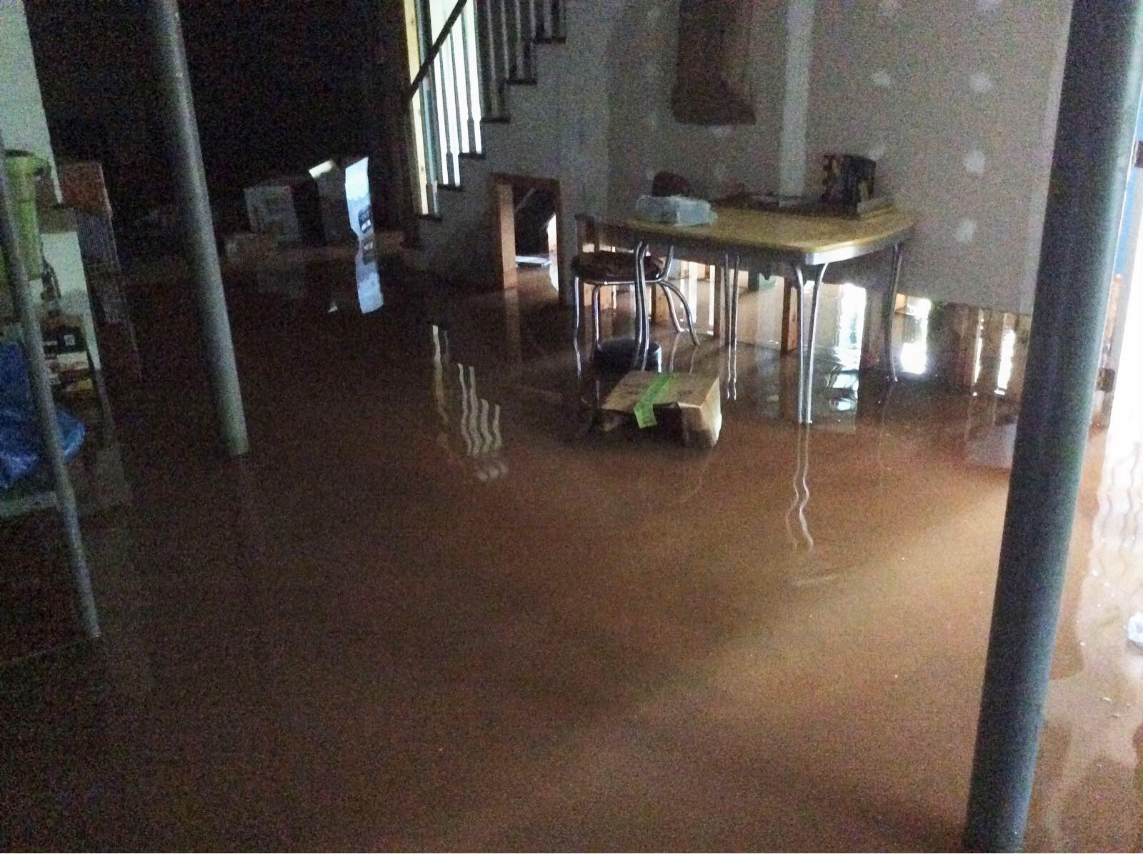 Flooded basement from Charlottesville storm damage.