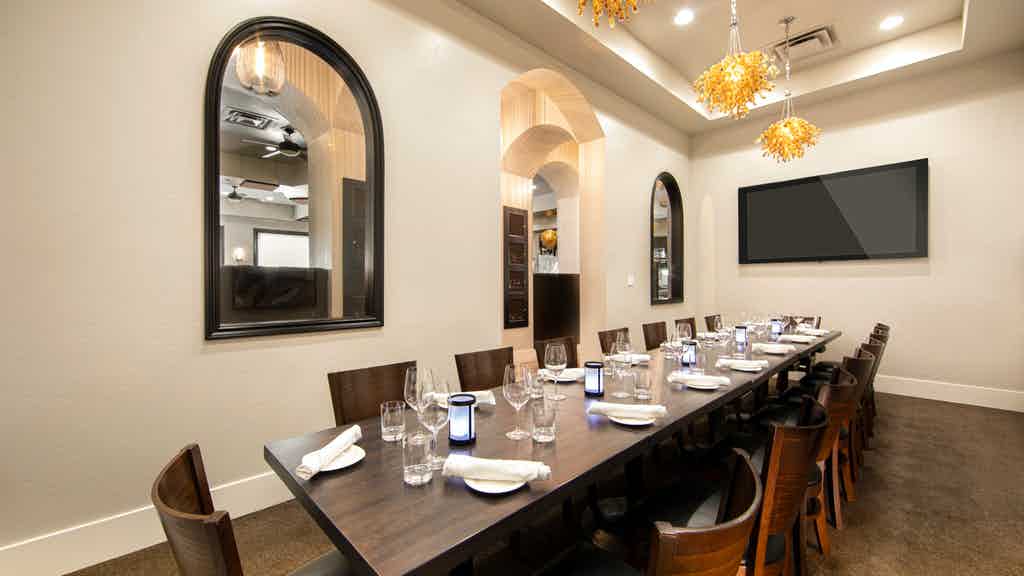 The Greve private dining room offers space for up to 16 guests and is equipped with A/V capabilities and TV, making it the perfect choice for your small, intimate gatherings.